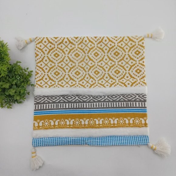 Boho Woven Decorative Pillow Cover | 18" x 18" | Yellow | Tufted with Tassels - Picture 2 of 8